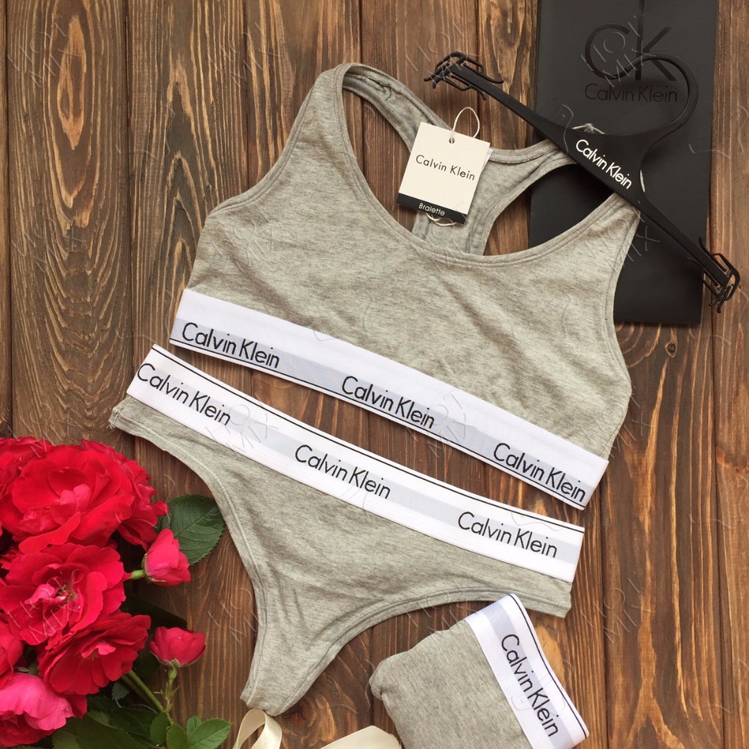 Спортивный комплект Calvin Klein Топ Стринги серый фото 1